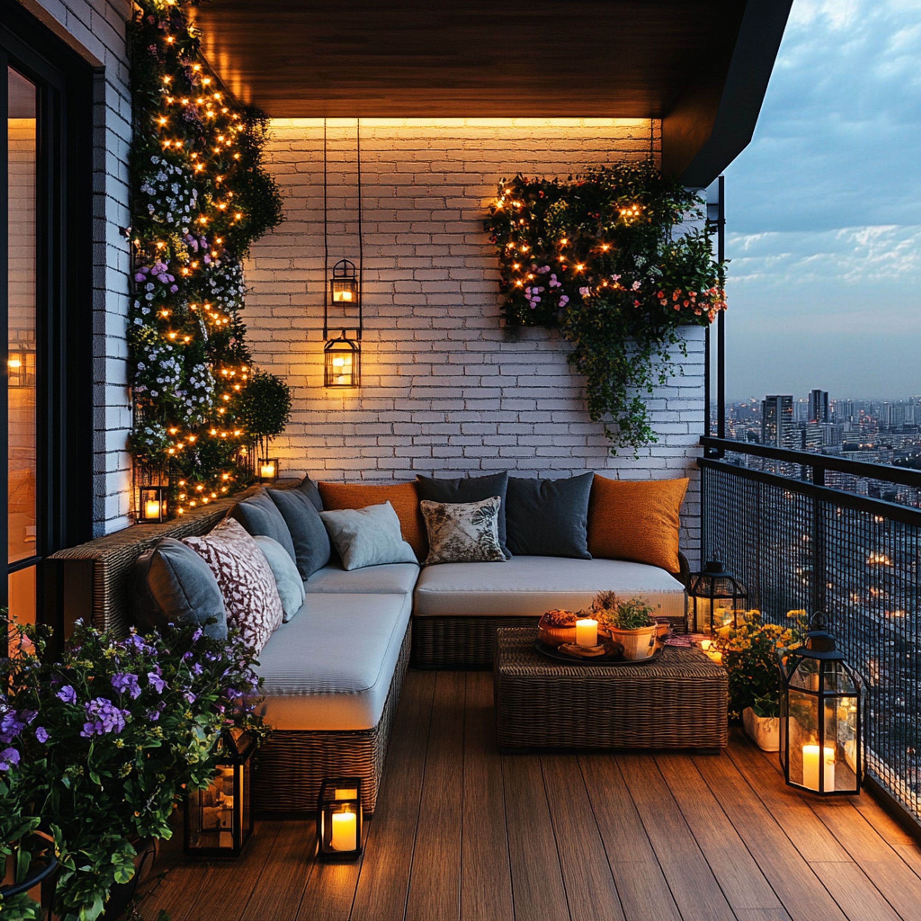 Rustic Balcony Design with Vertical Garden and Cozy Sofa