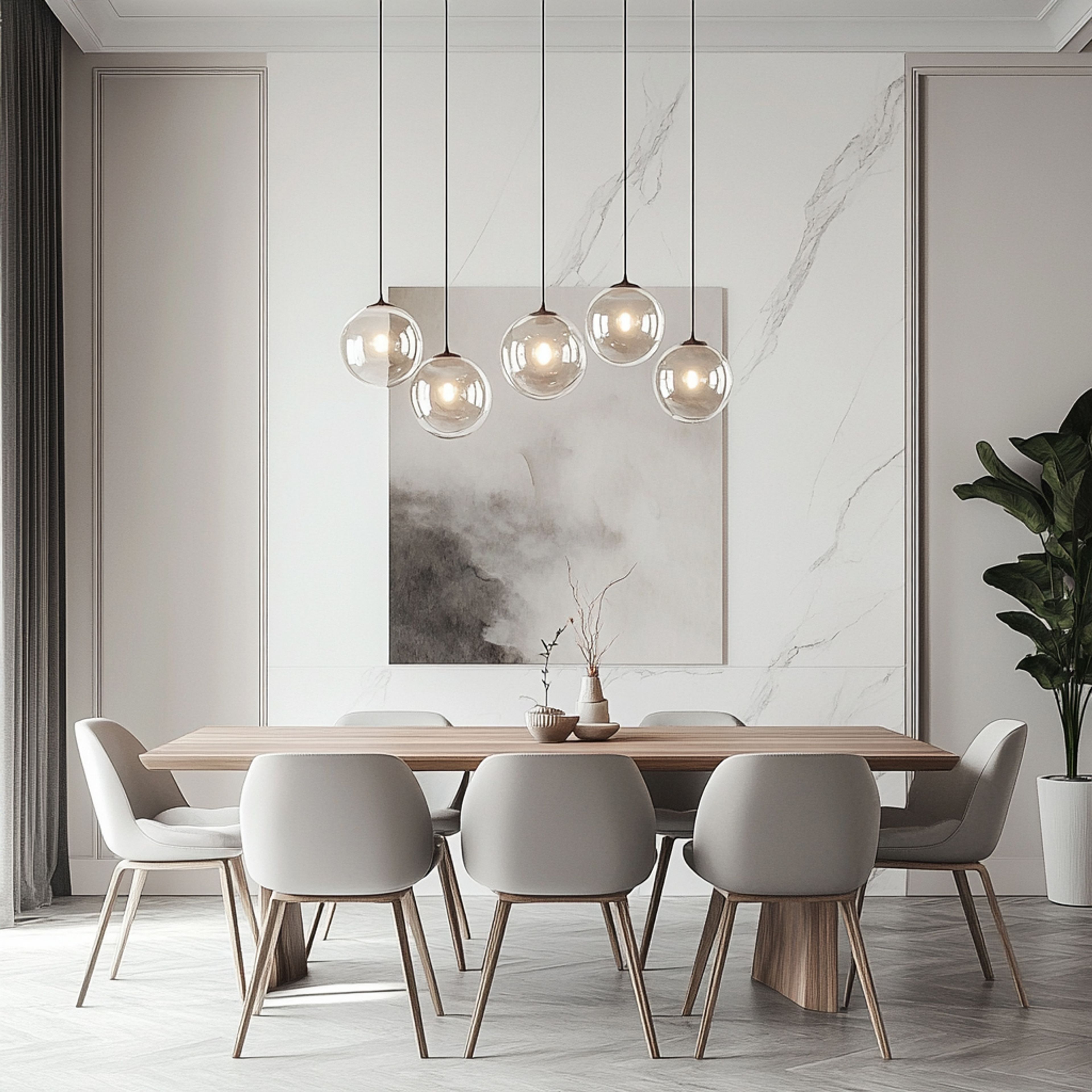 Modern Dining Room Design with 8-Seater Wooden Top Table