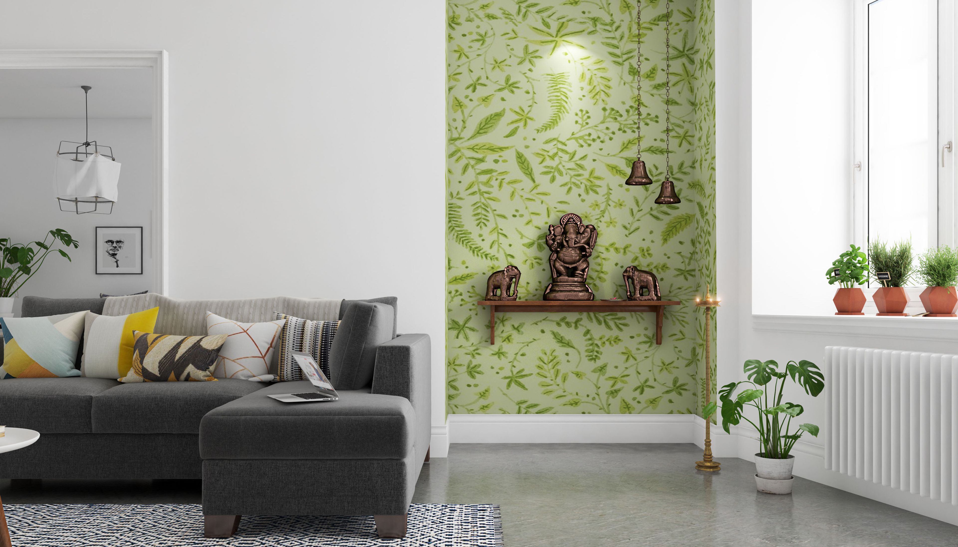 Modern Cresent Acacia Wall Mounted Pooja Unit Design