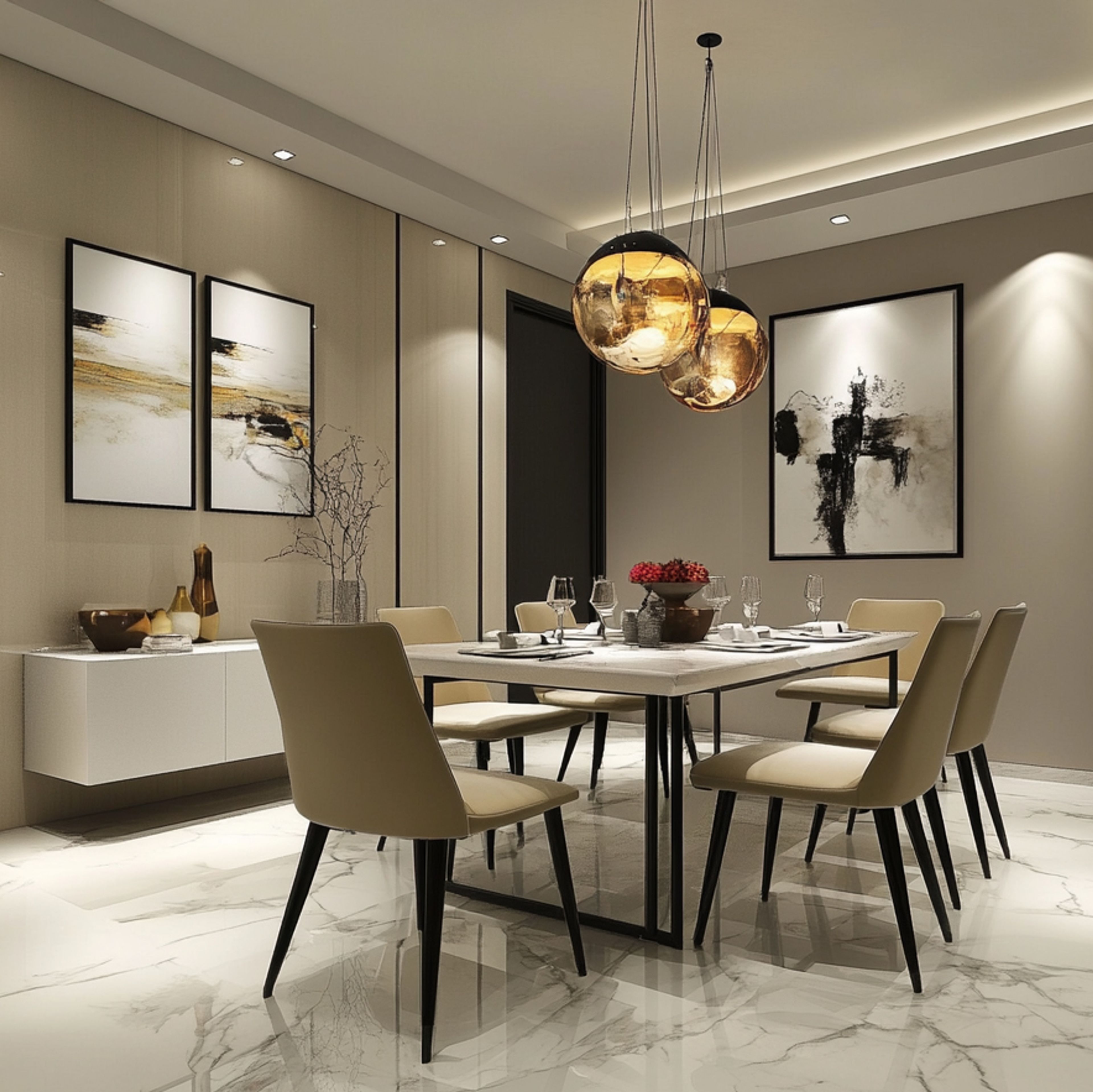 Modern Dining Room Design with Marble Top Table