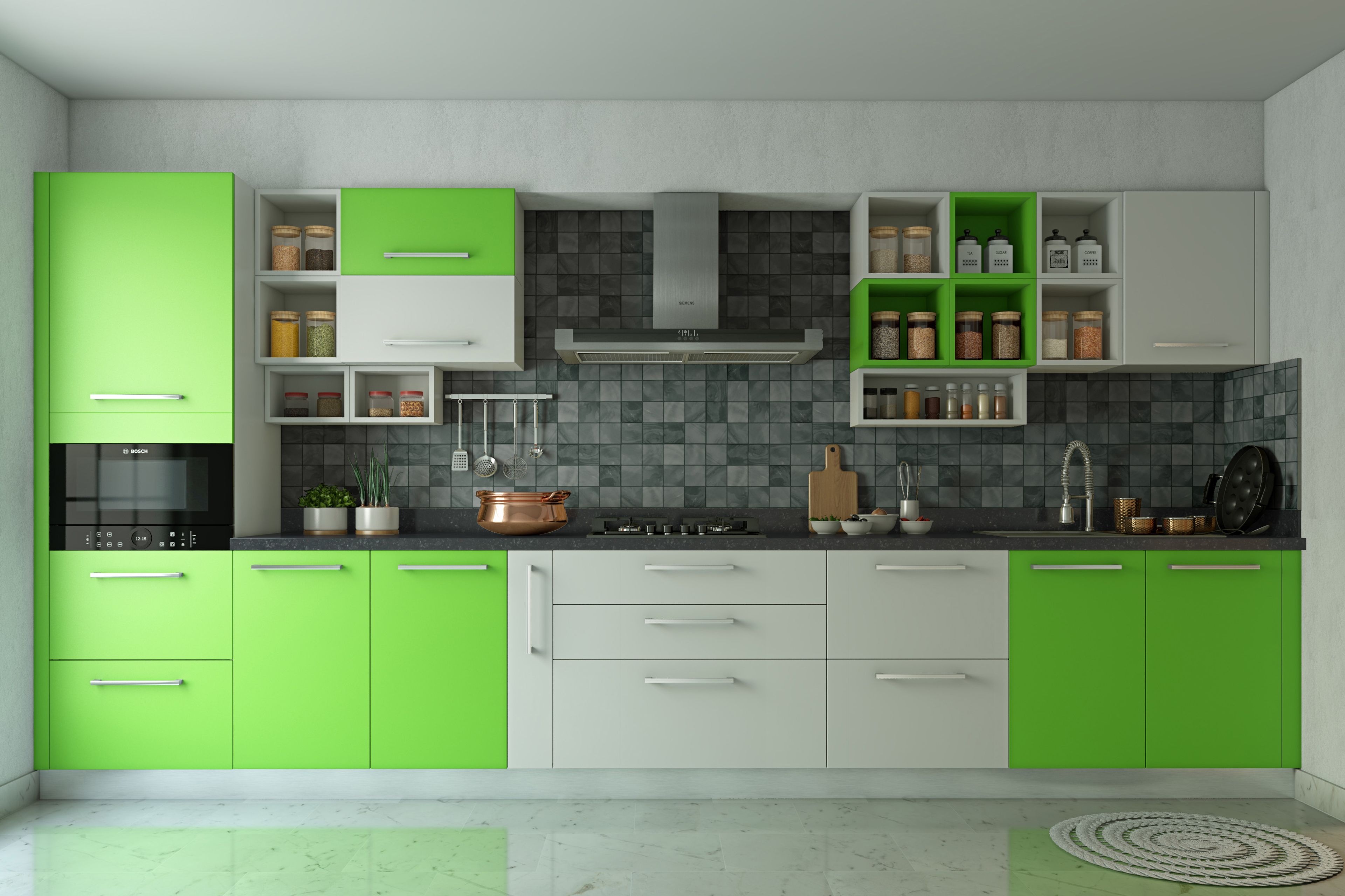 Lime and White Modern Open Kitchen Design