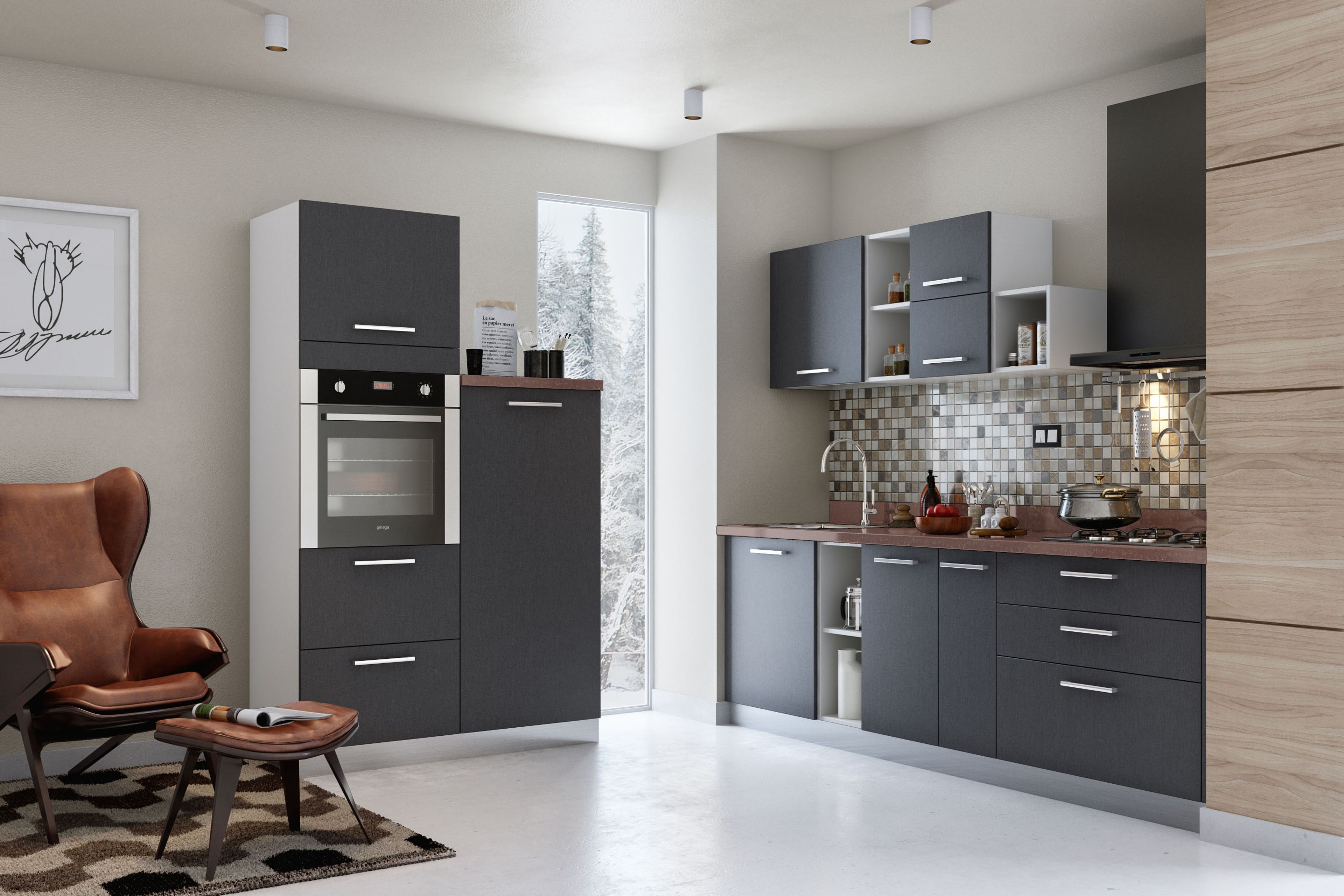 Modern Open Kitchen Design in Oak and White