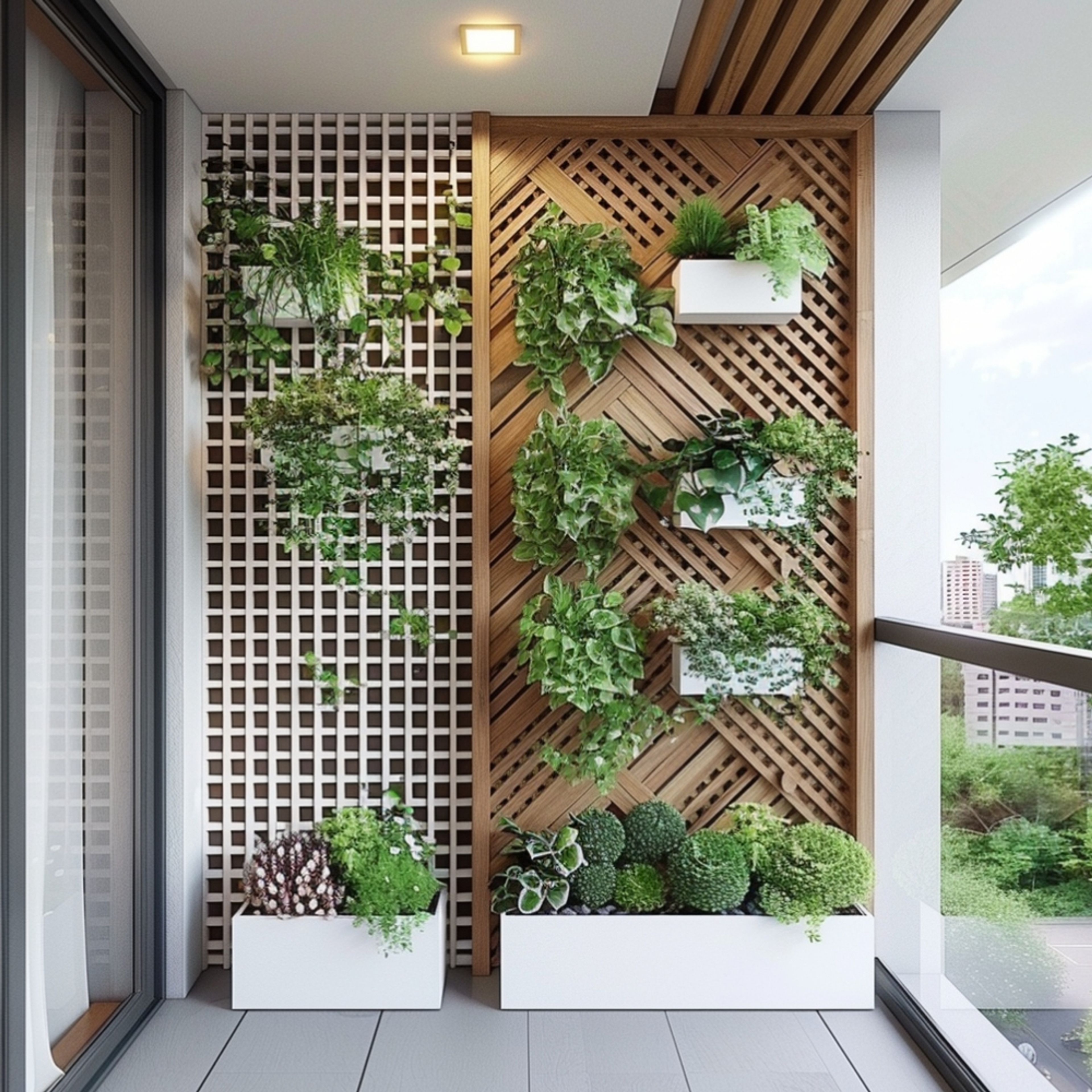 Tropical Balcony Design with Gypsum and Wooden False Ceiling