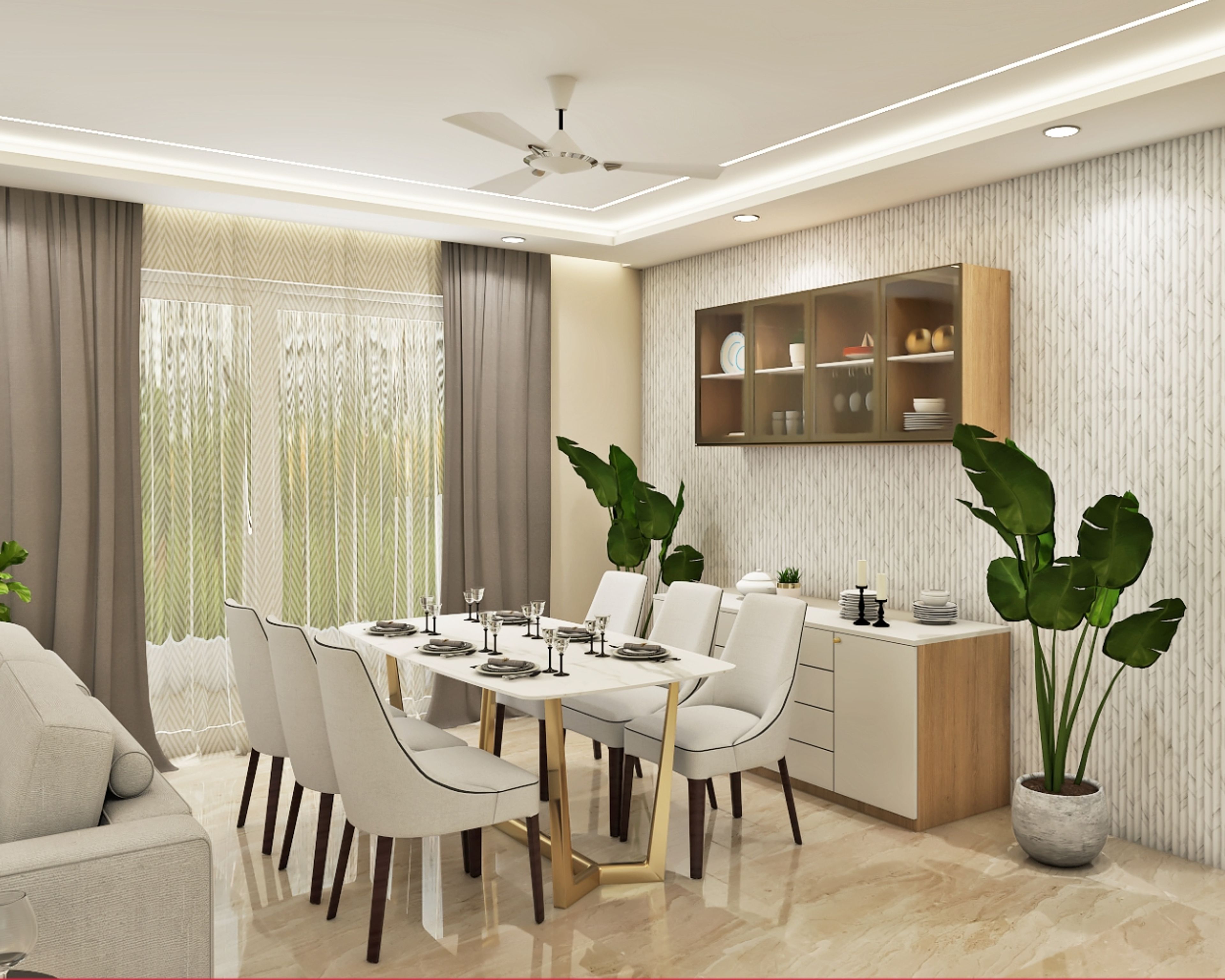 Contemporary Dining Room Design with Marble Top Dining Table
