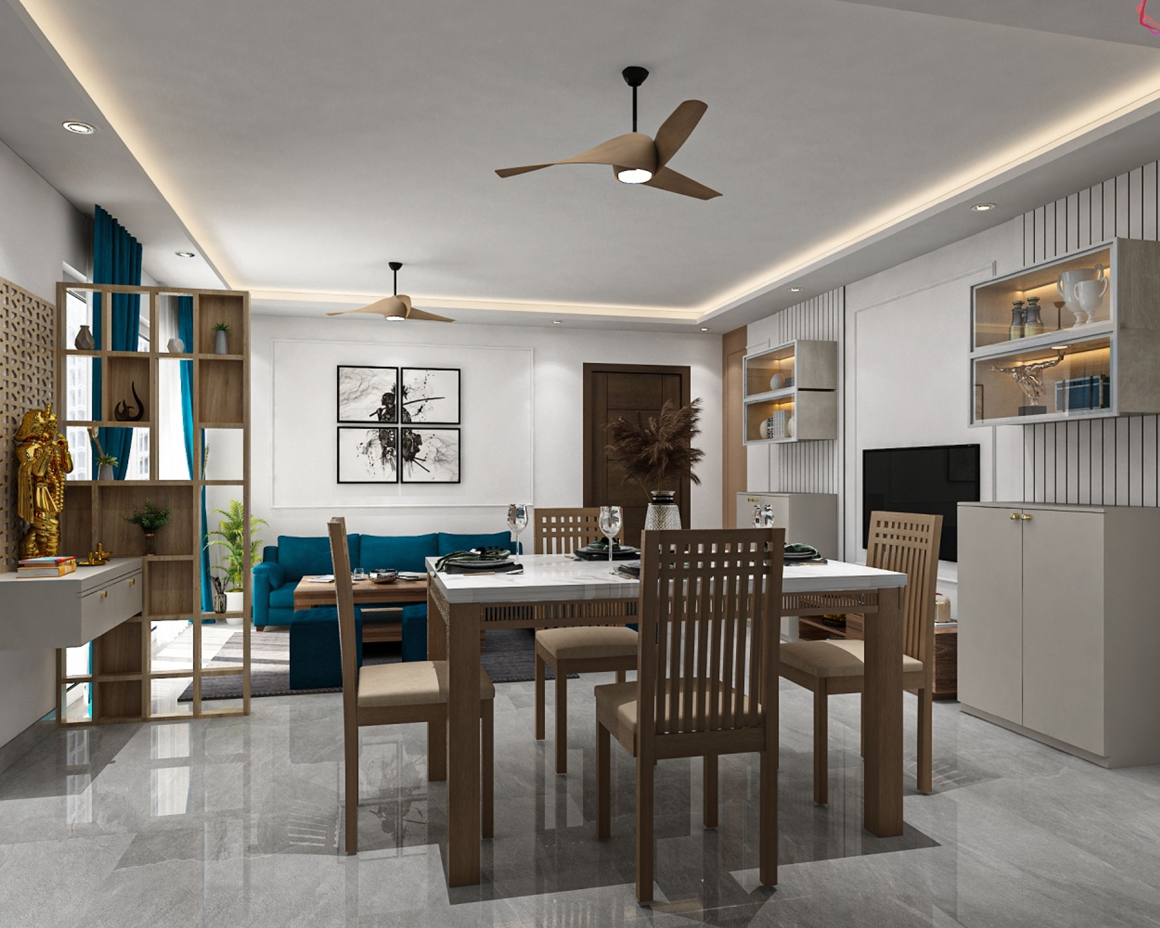 Modern 4-Seater Dining Room Design with Marble Table
