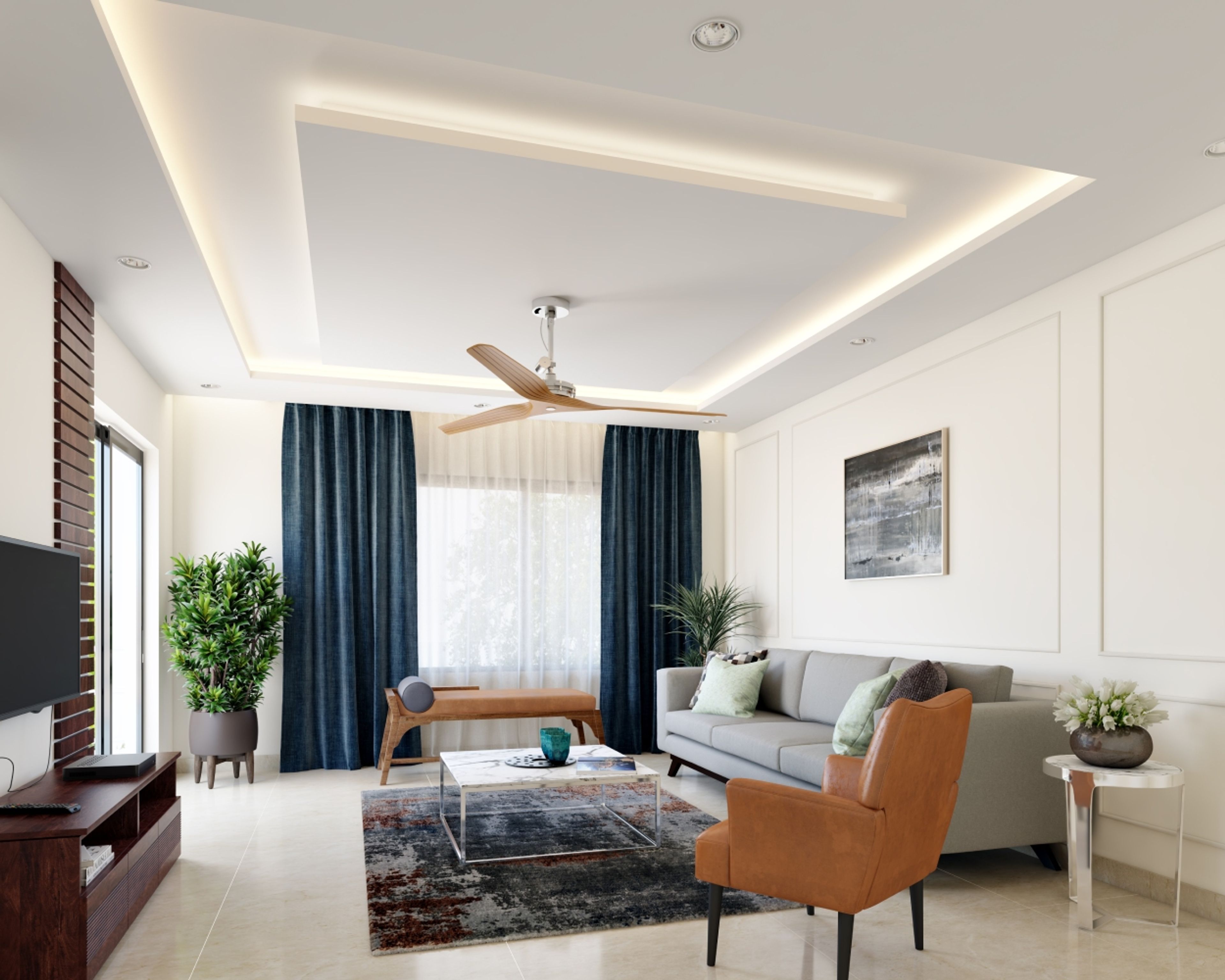 Contemporary Gypsum False Ceiling Design with Peripheral and Central Drop
