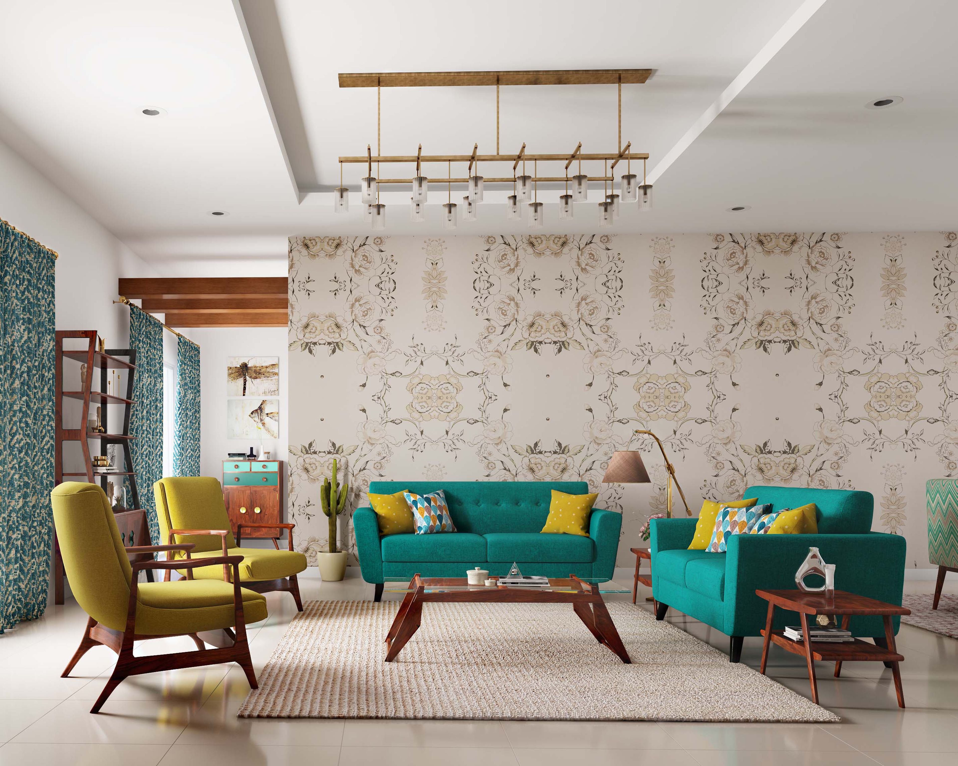 Mid-Century Modern Single-Layered Gypsum False Ceiling Design