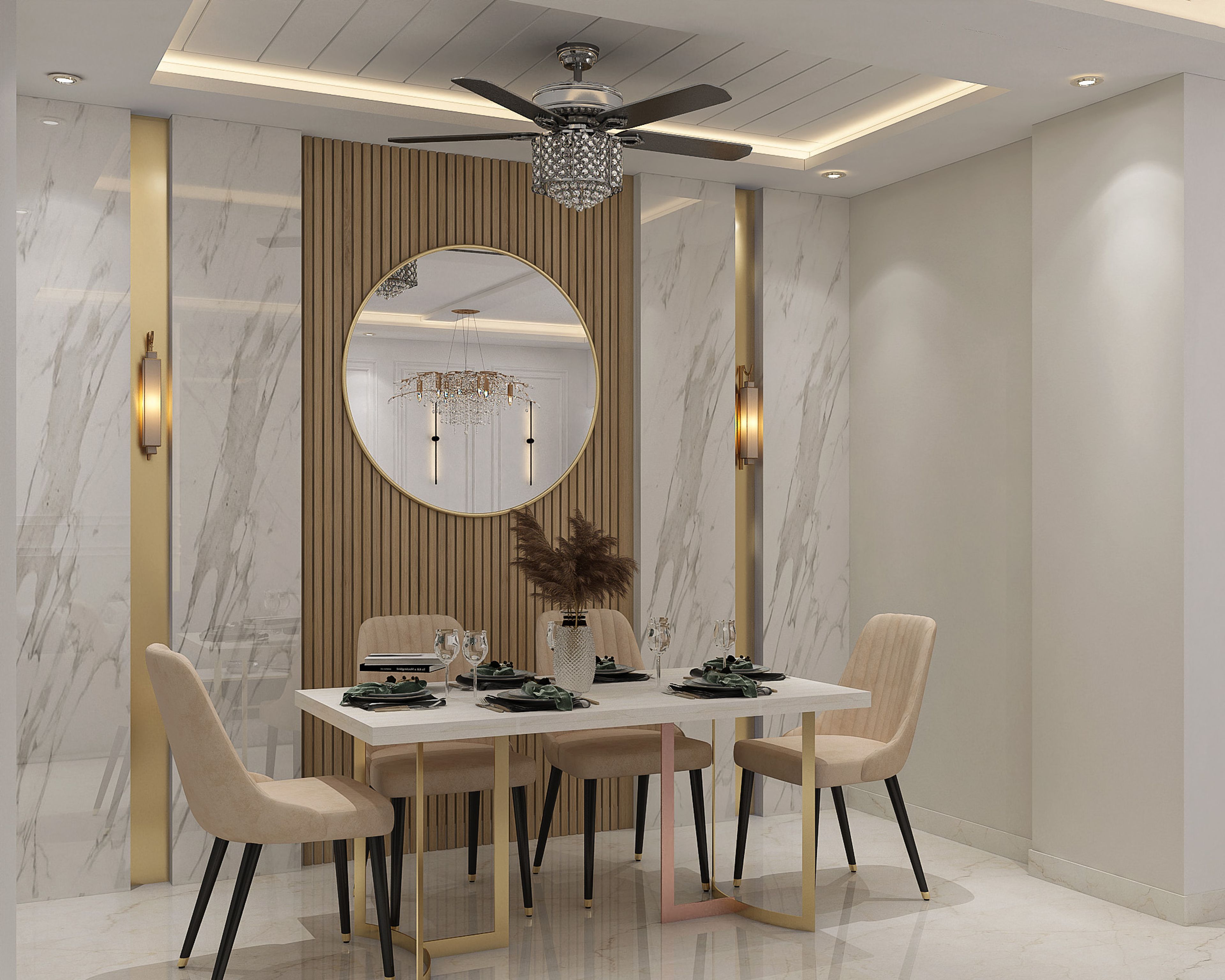 Contemporary Rectangle Gypsum False Ceiling Design with Spot Lighting