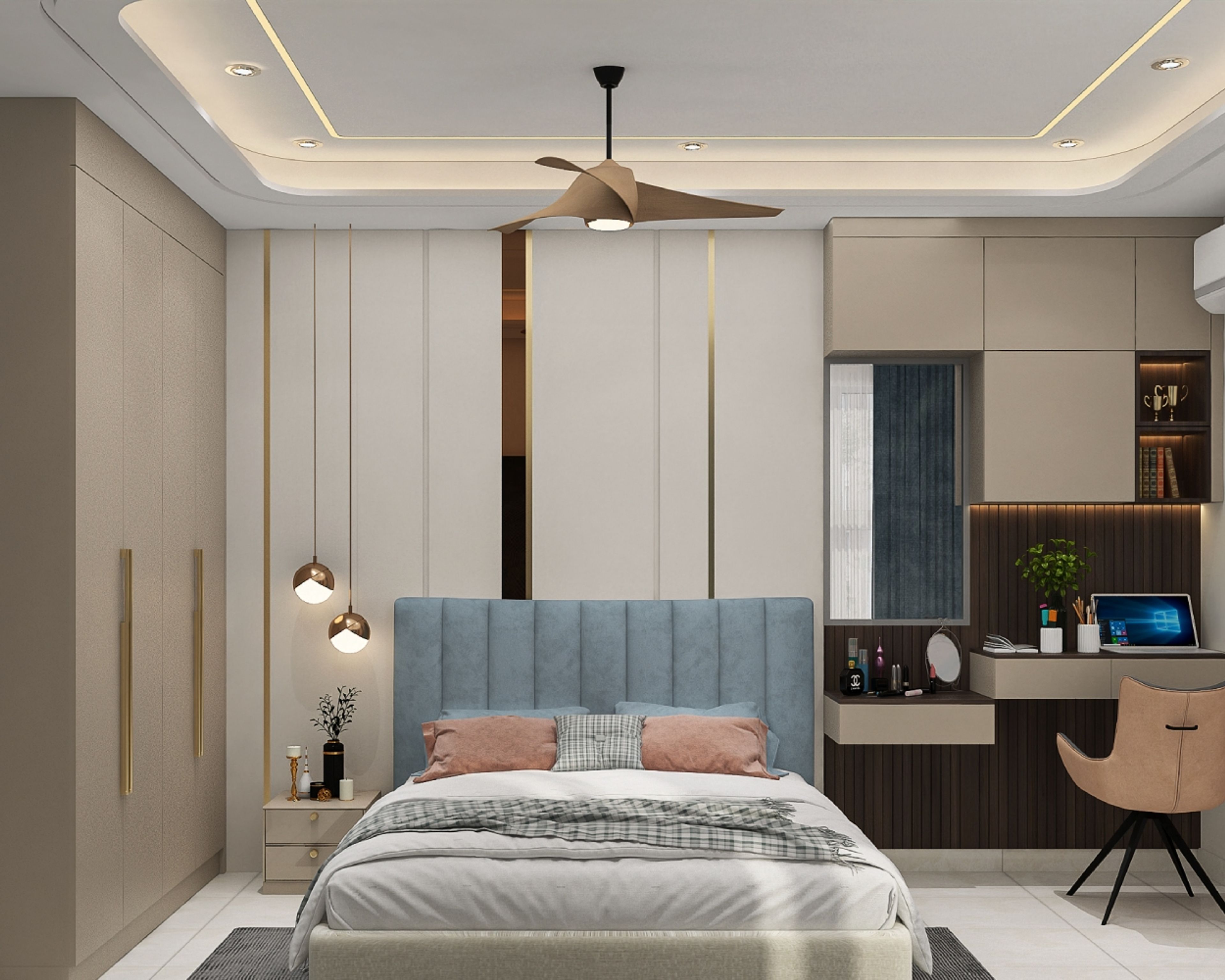 Contemporary Gypsum Peripheral False Ceiling Design with Paint Finish