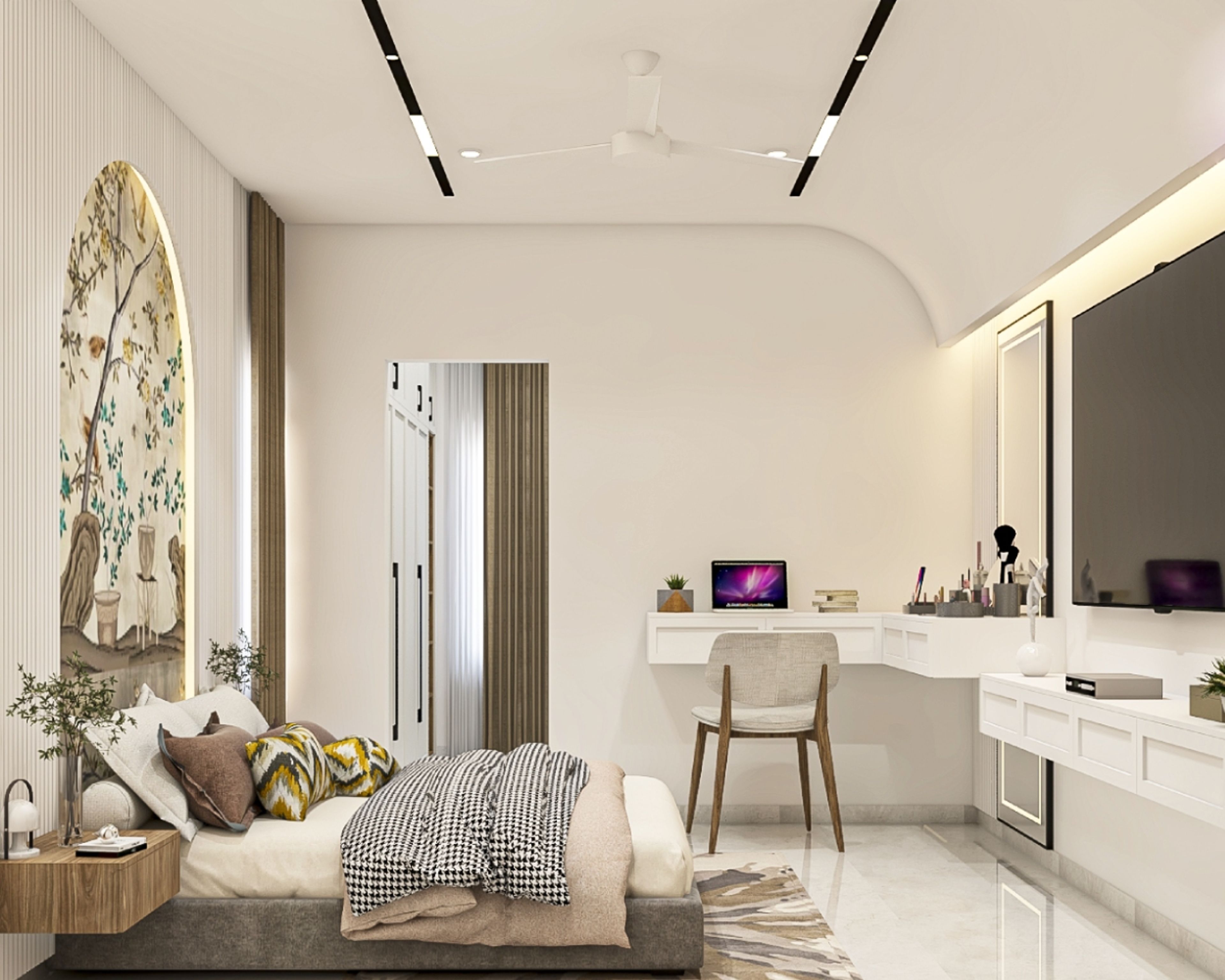 Stylish Single Layered Contemporary Gypsum False Ceiling Design