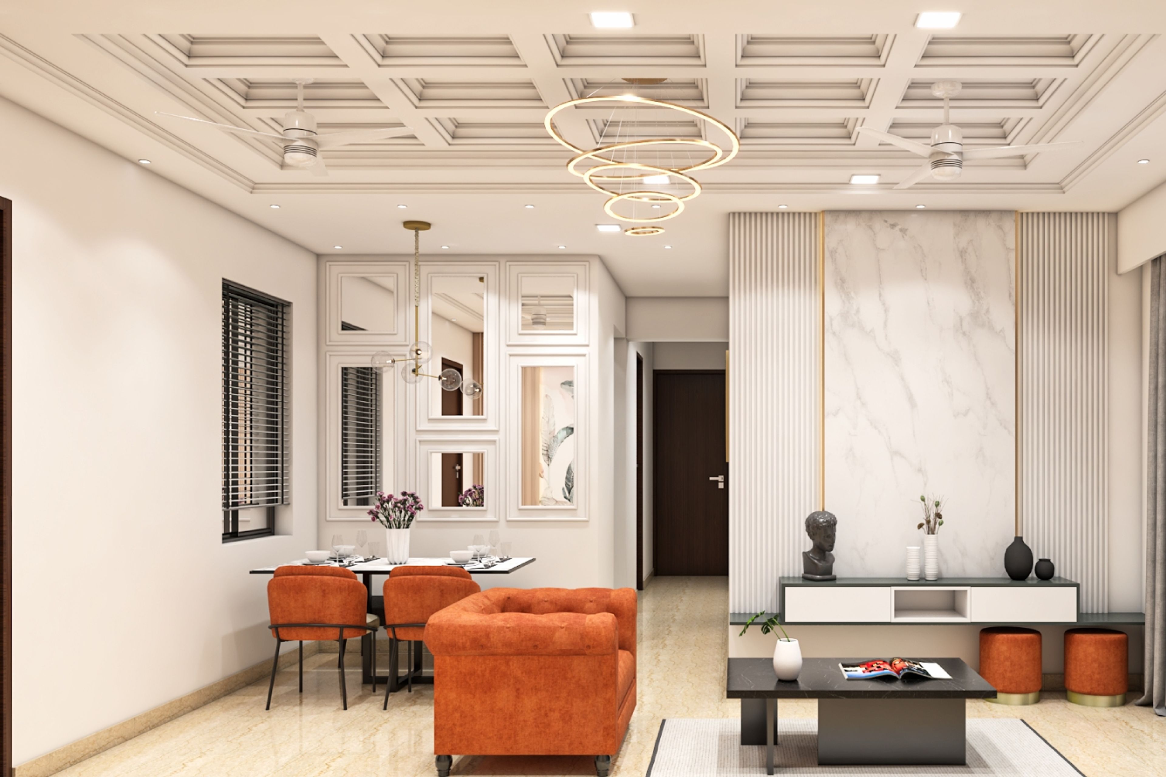 Square Plus Minus Eclectic False Ceiling Design with Recessed Lighting