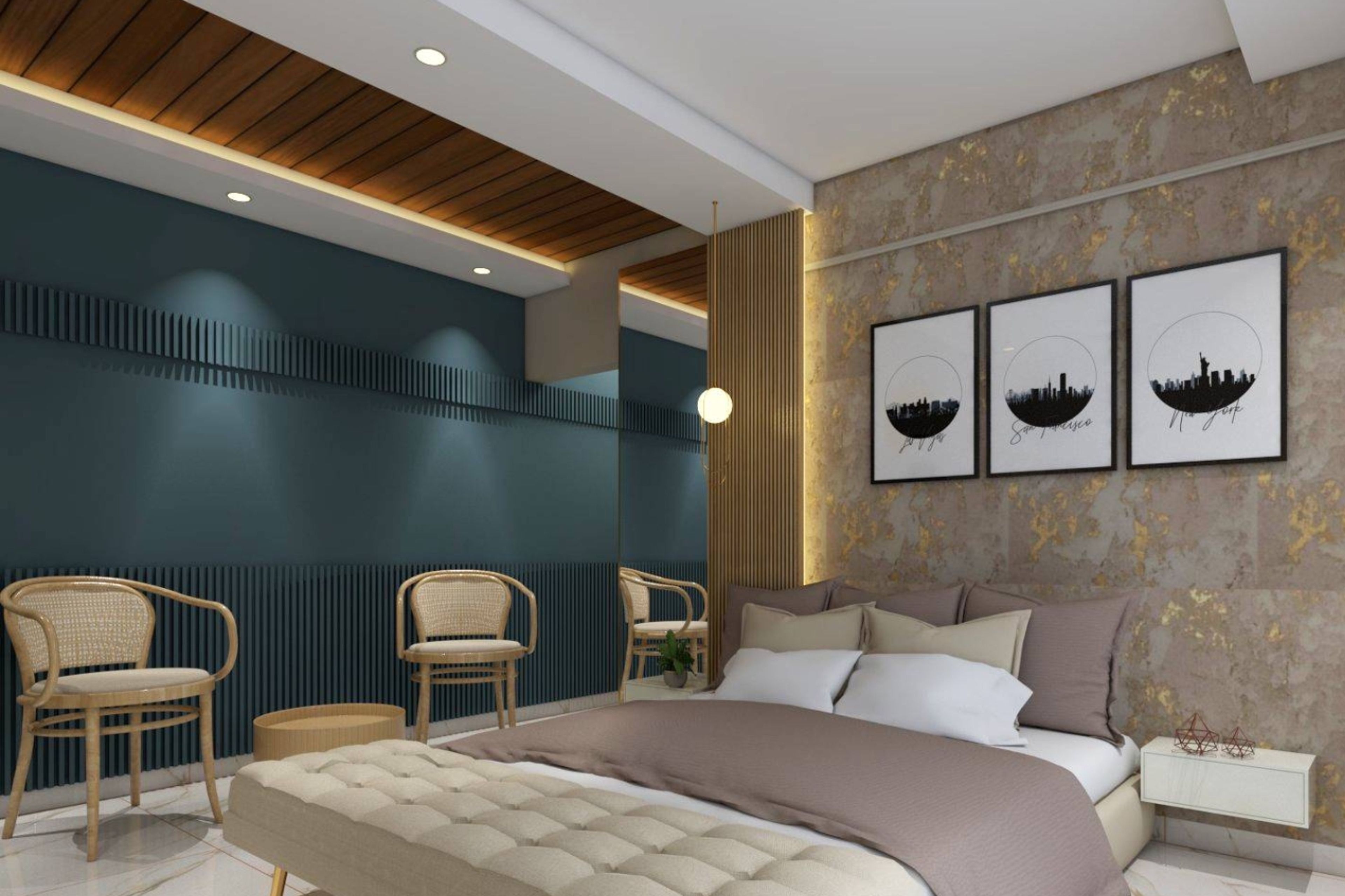 Modern Multi-Layered False Ceiling Design with Gypsum and Wood