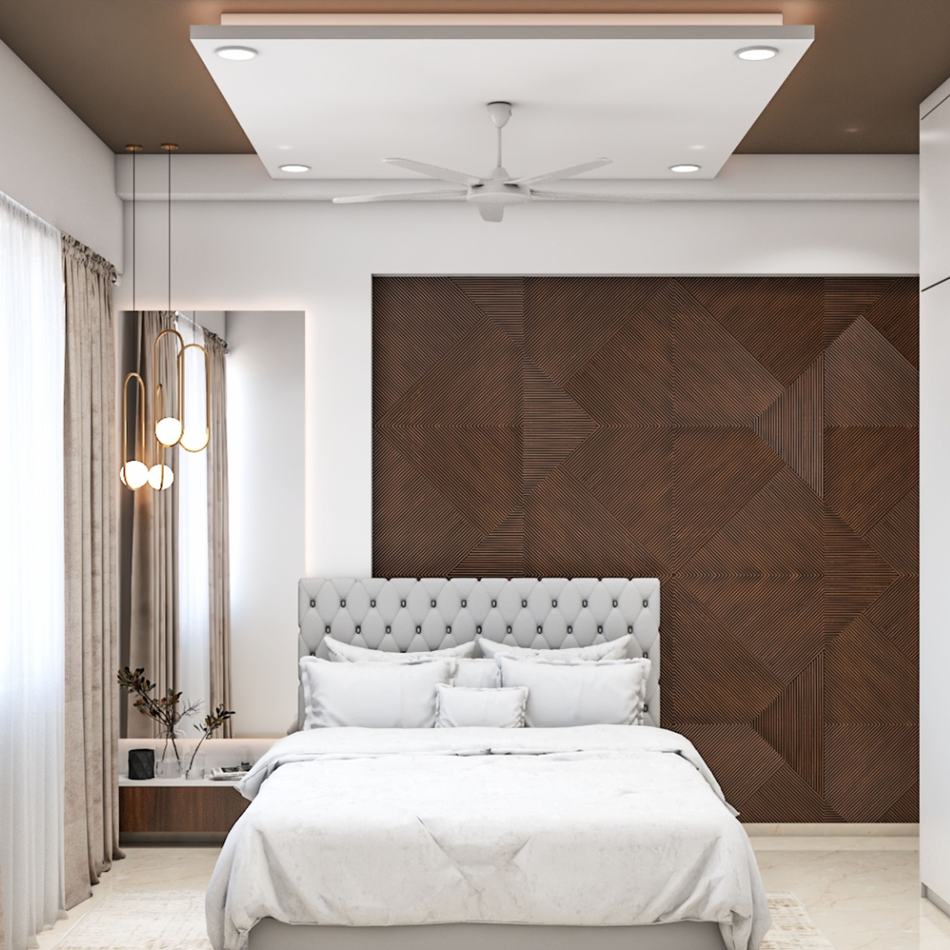 Modern Square Gypsum False Ceiling Design with Central Drop