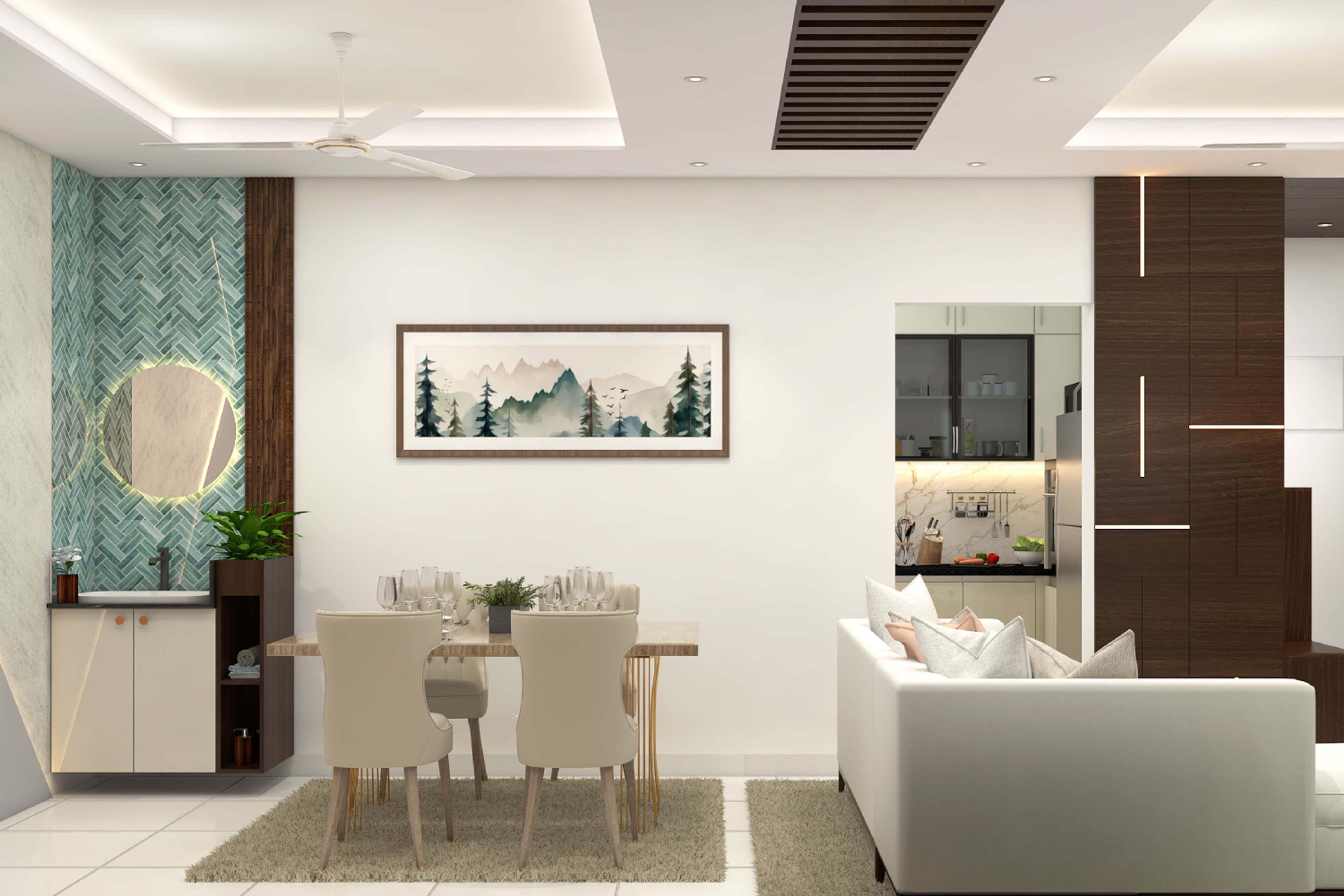 Modern Square Gypsum False Ceiling Design with Cove and Spot Lighting