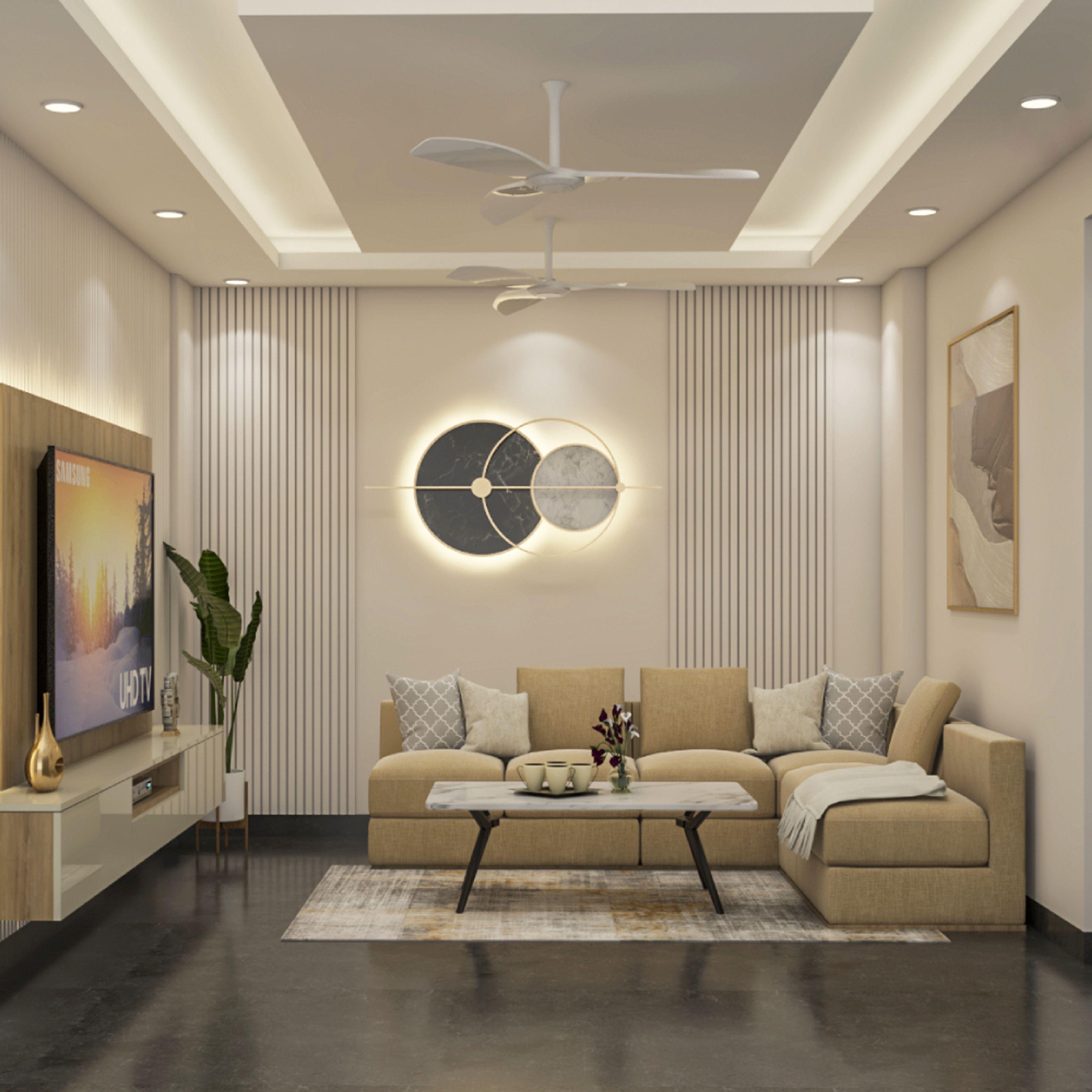 Contemporary Peripheral False Ceiling Design with Central Drop