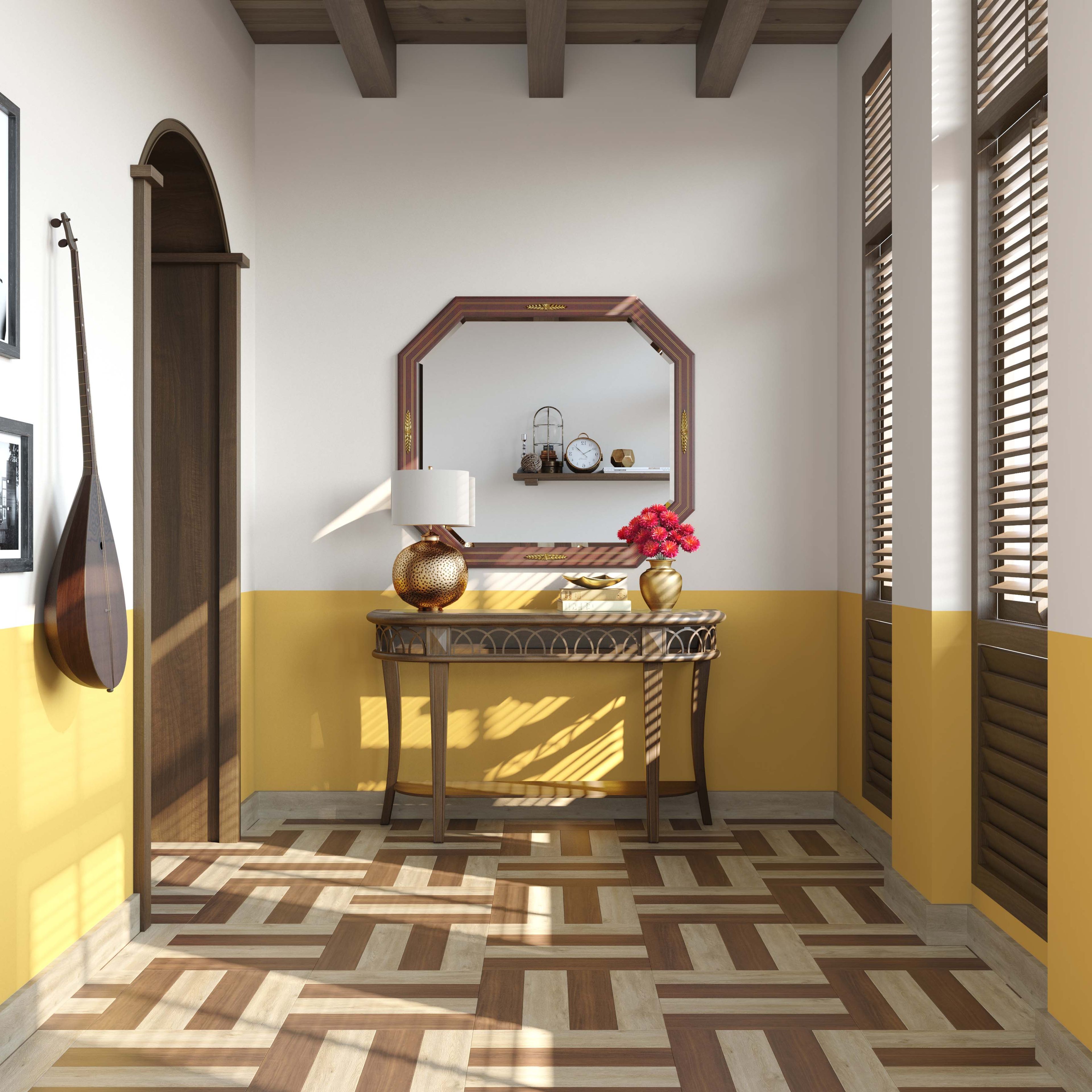 Farmhouse Foyer Design Wooden Accents and Console Table