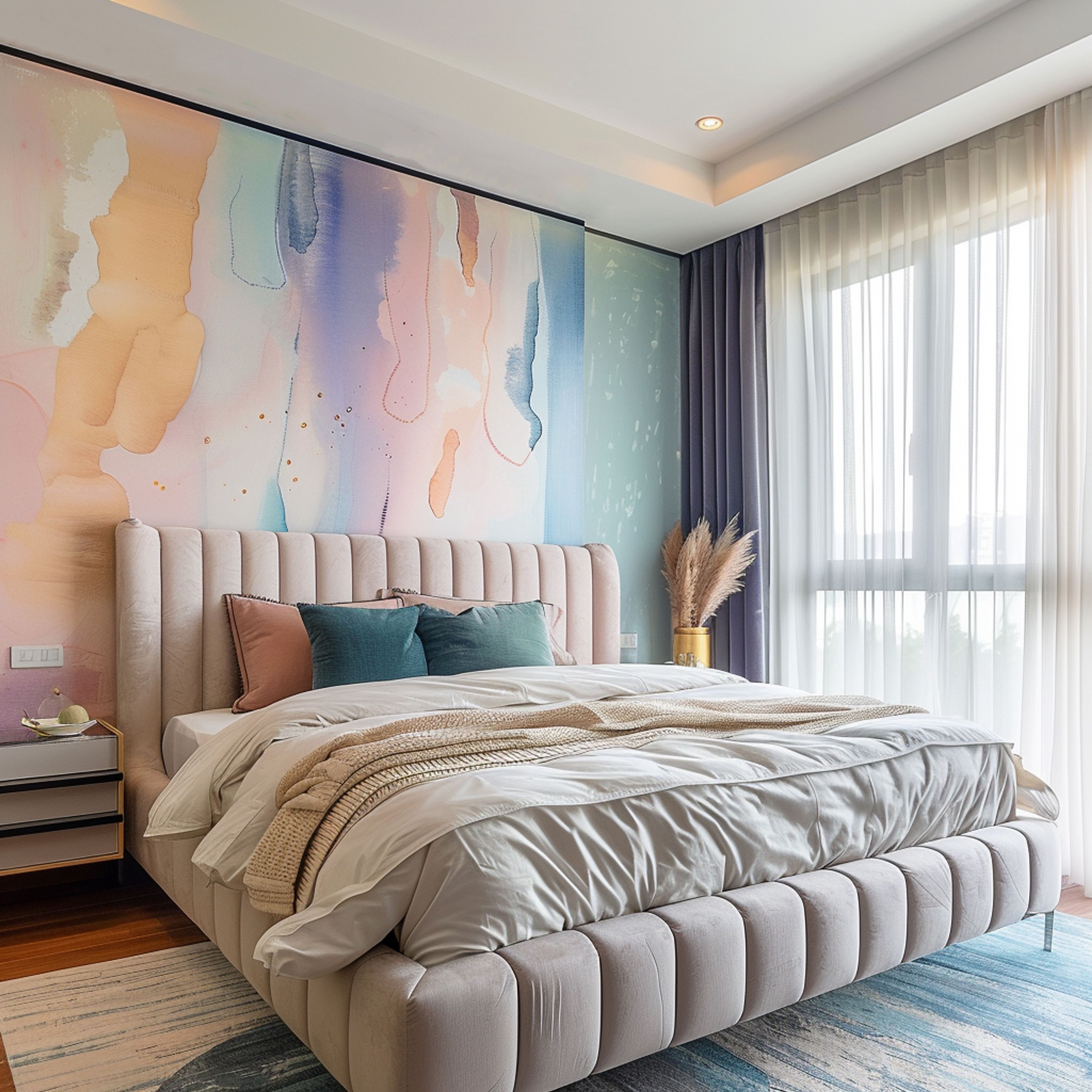 Contemporary Kids Bedroom Design with Colorful Wallpaper