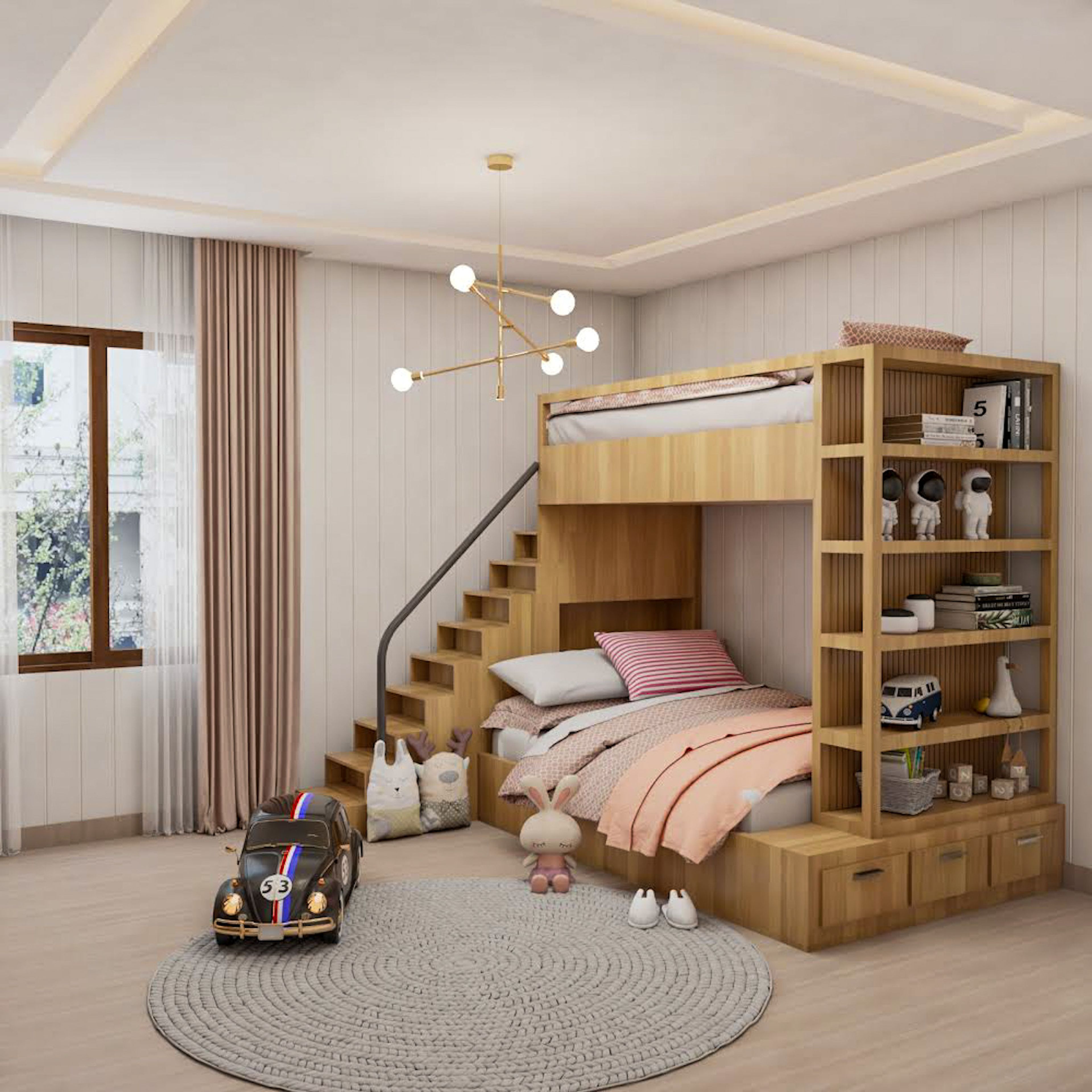 Modern Kids Bedroom Design With Shared Bunk Bed With Storage