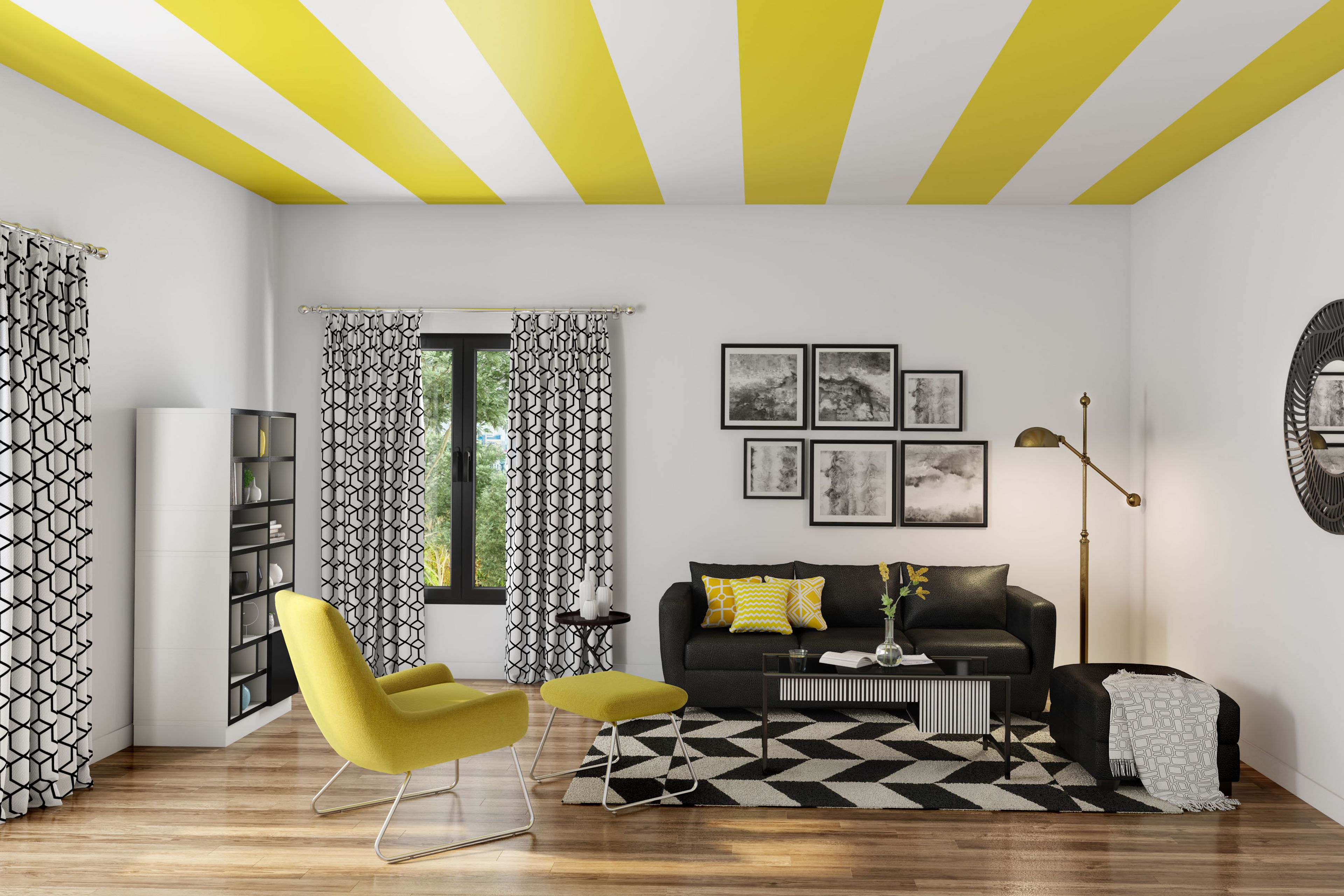 Modern Living Room Design With Black and Yellow Seating