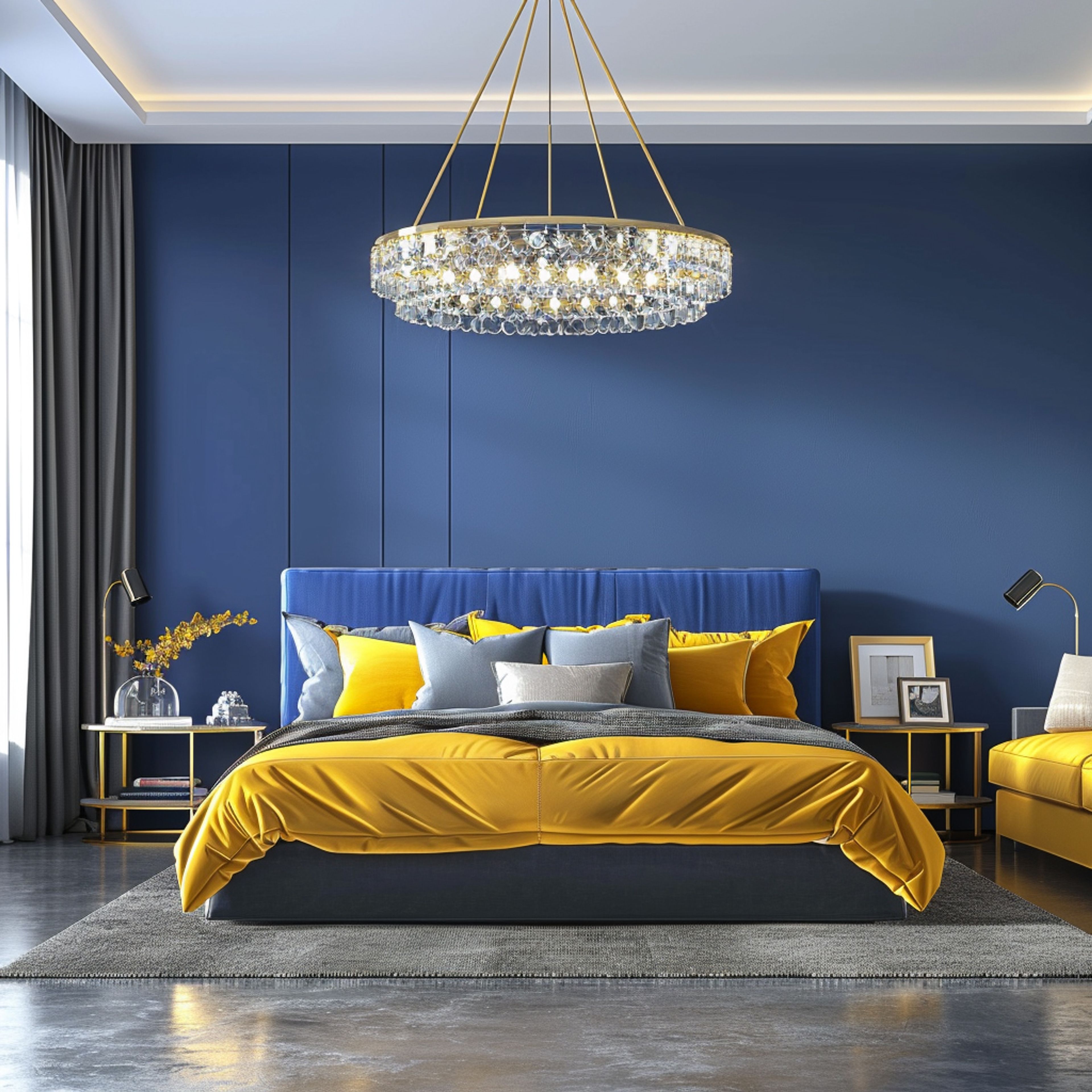 Contemporary Master Bedroom Design with Blue Walls