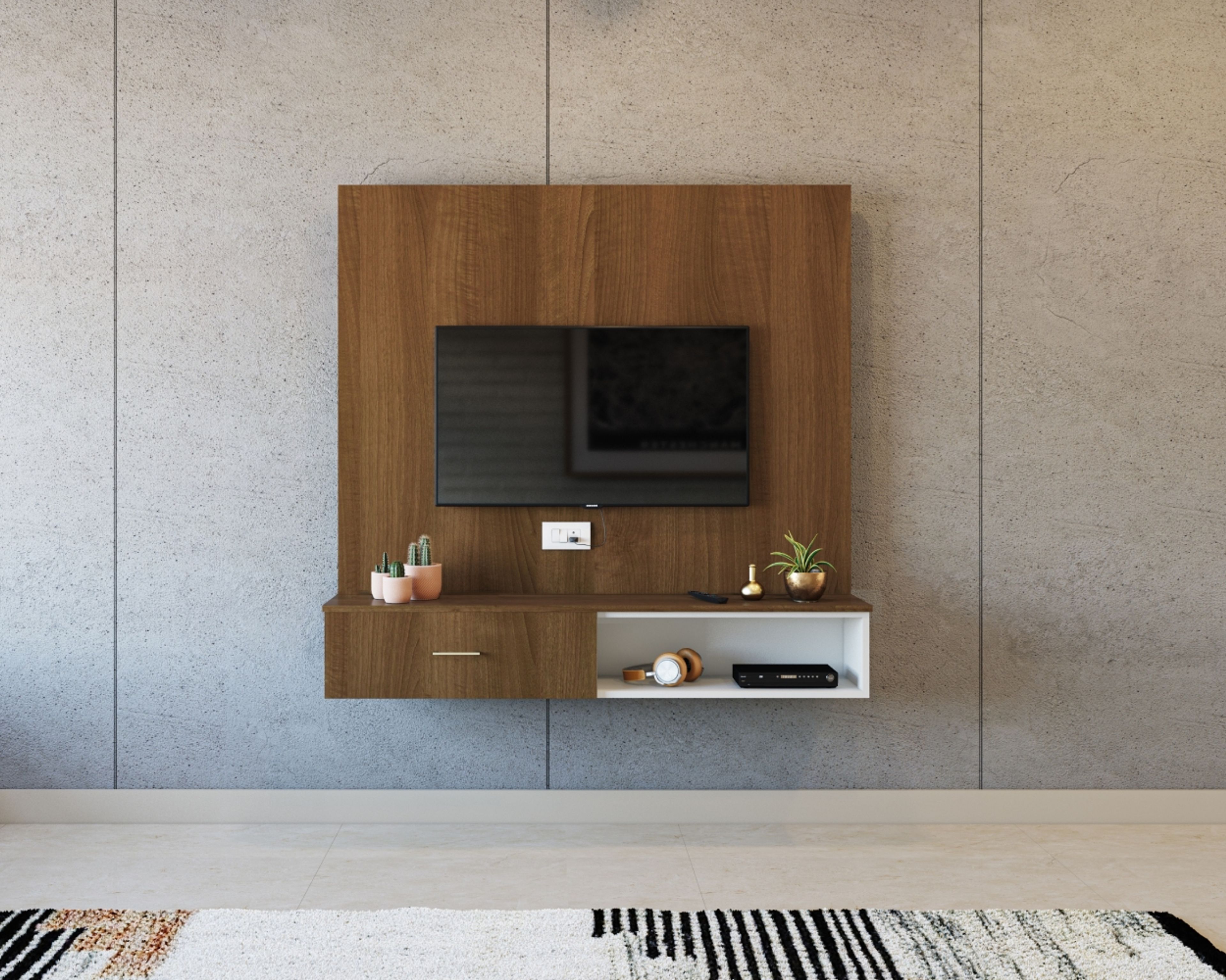 Walnut Bronze Modern TV Unit Design with TV Cabinet