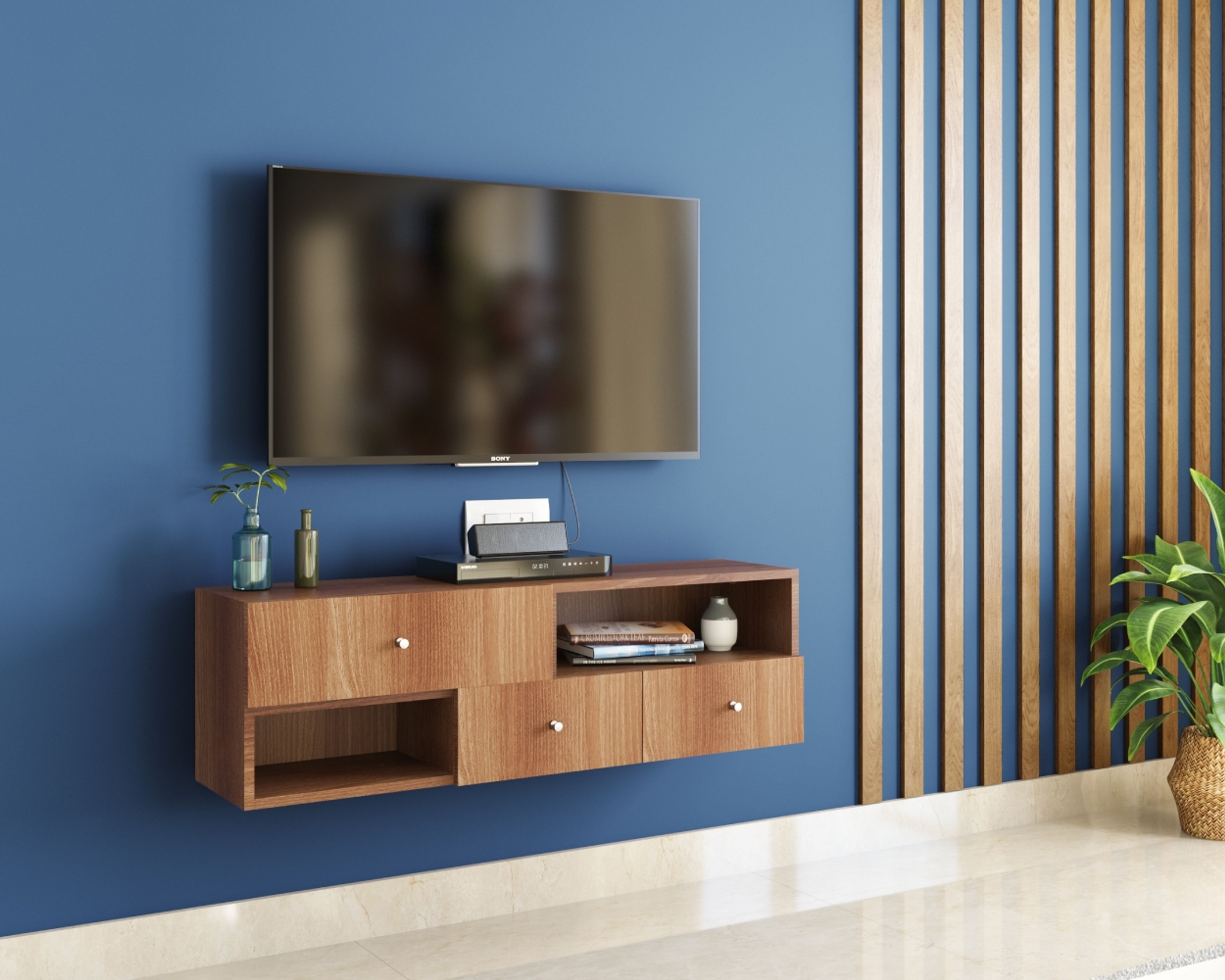 Modern TV Unit Design with Open and Closed Storage