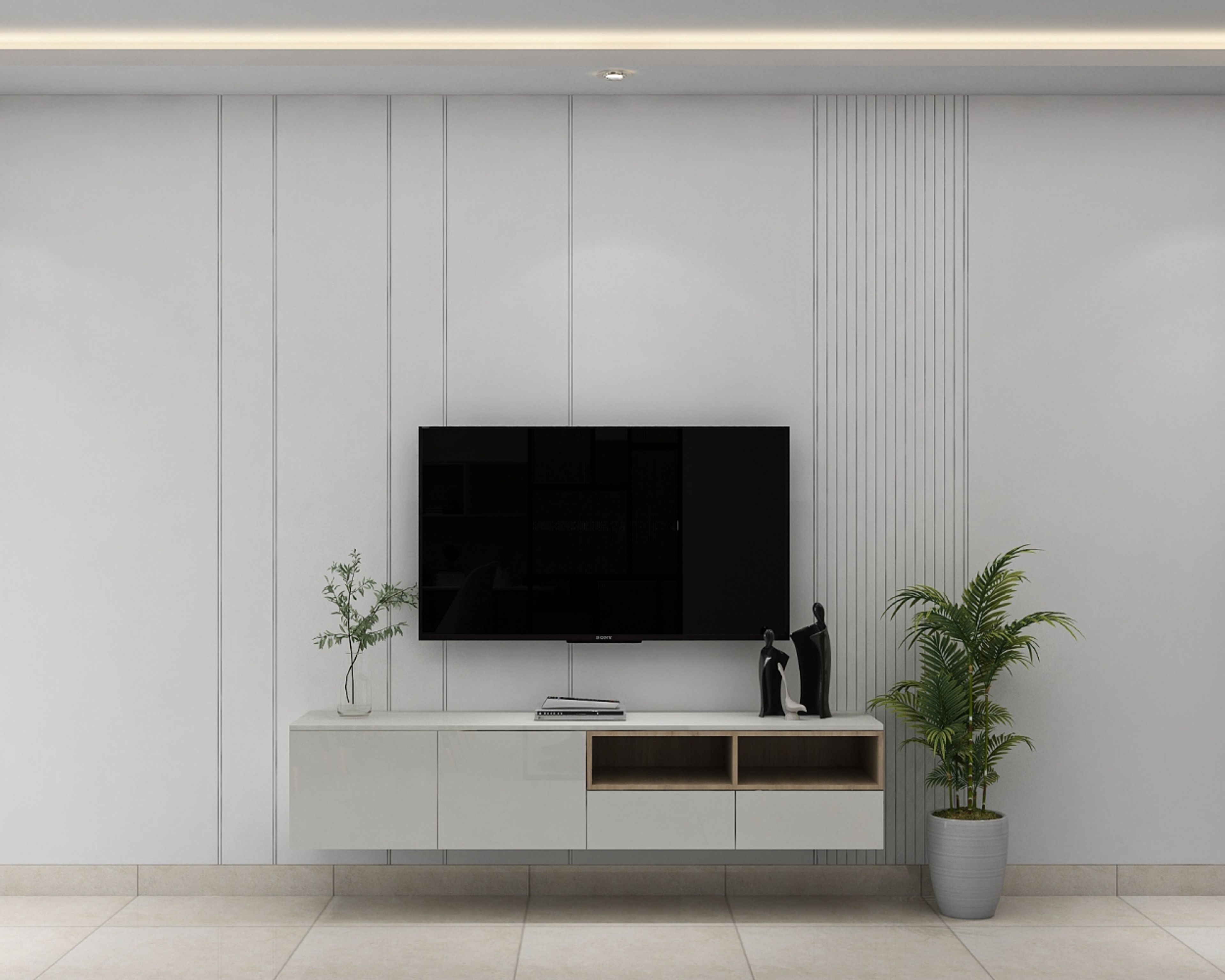Modern Grey TV Unit Design with High Gloss Finish