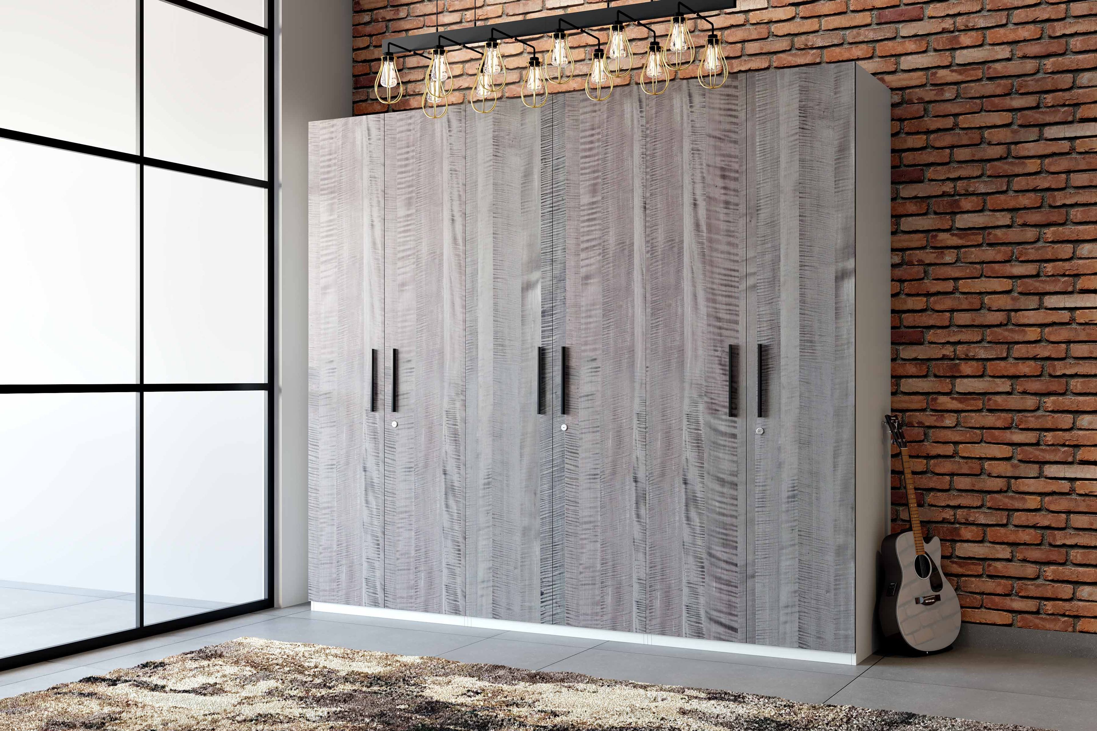 Indian Traditional 6-Door Swing Wardrobe Design