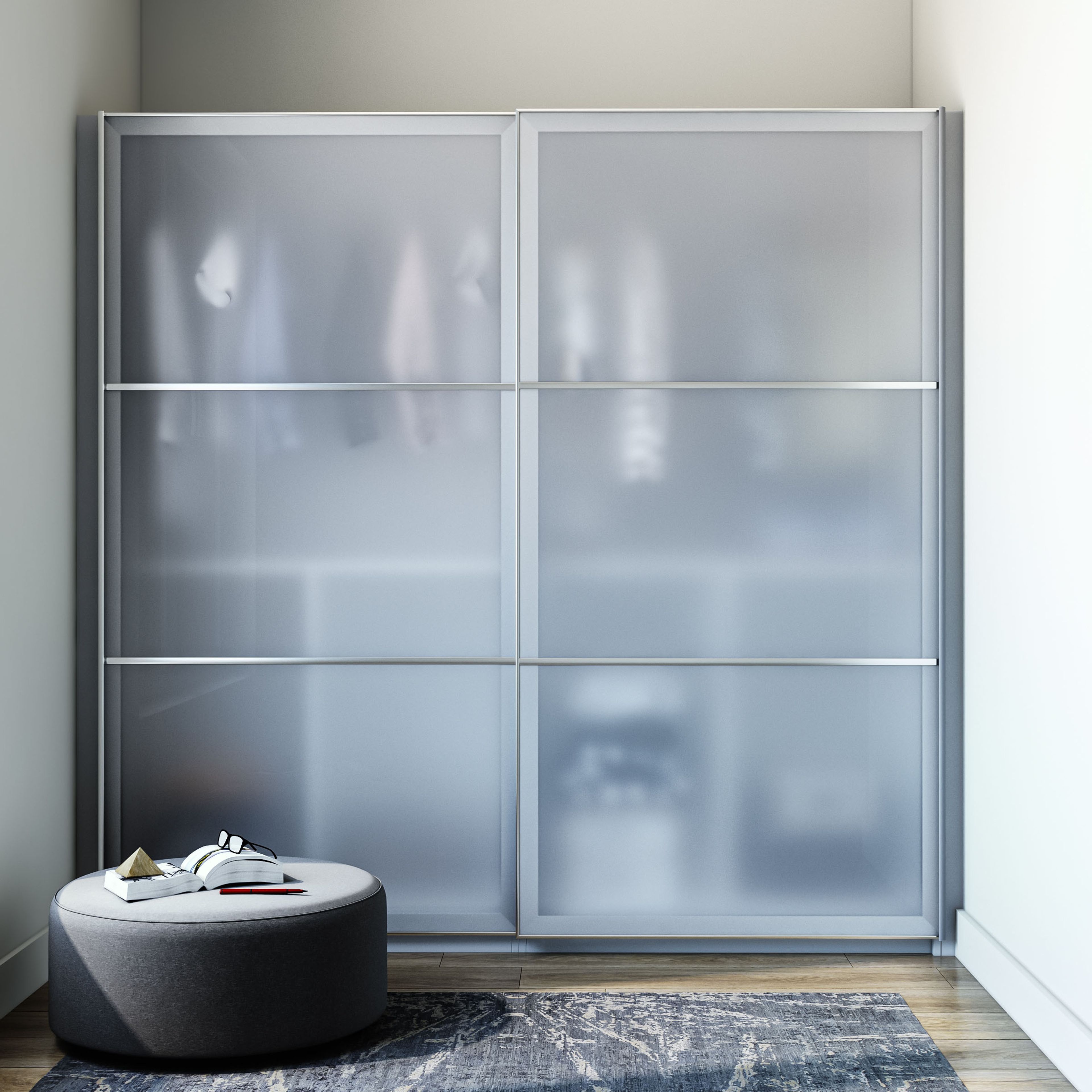 Modern 2-Door Sliding Wardrobe Design with Frosted Glass Shutters