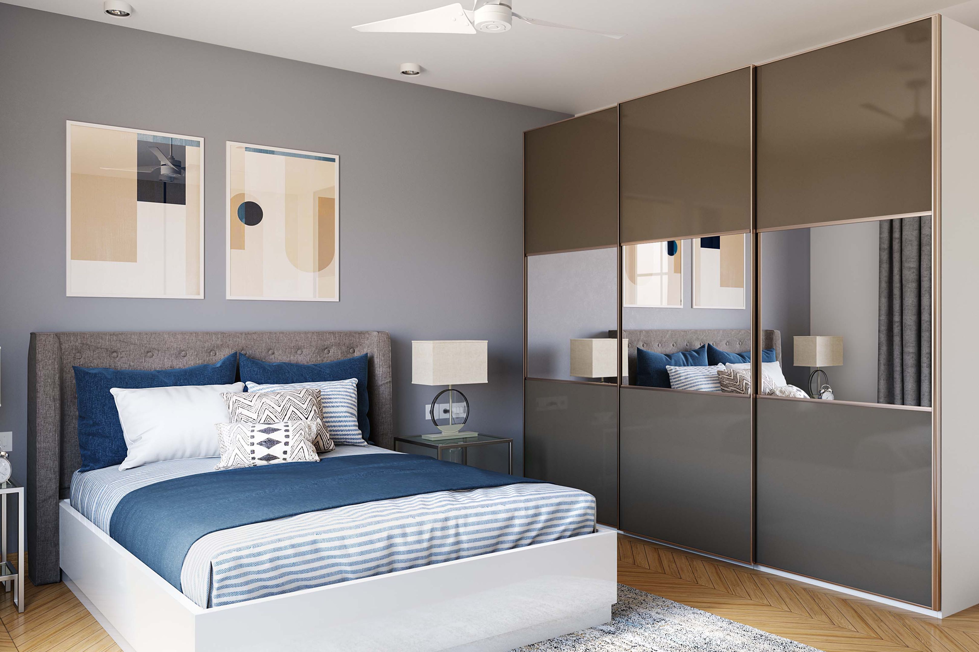Contemporary Grey Sliding Wardrobe with High Gloss Finish